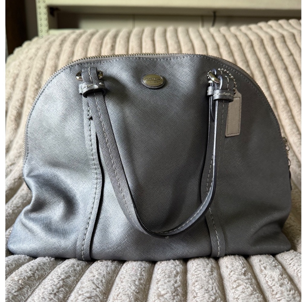Coach Peyton Cora Domed Satchel Silver Metallic Leather Handbag F25671